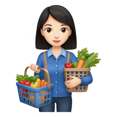 dark haired lady grocery shopping sticker
