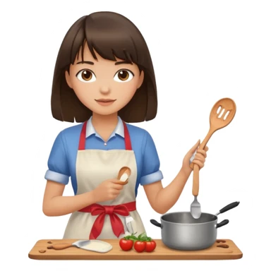 girl brunette with bangs long hair cooking sticker