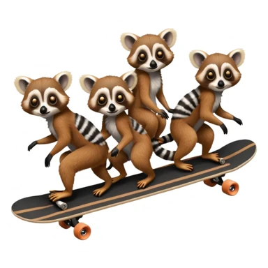 Four lemurs on one long skateboard sticker