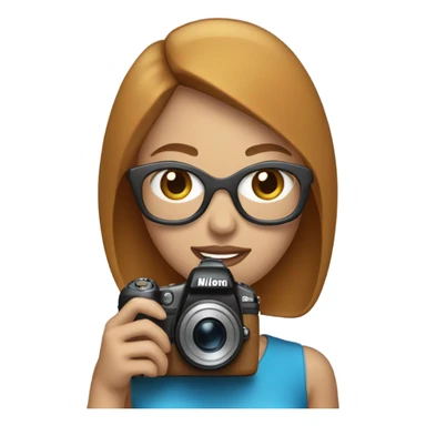 Portrait of stylish woman with blue eyes and caramel bob hair holding a nikon camera sticker