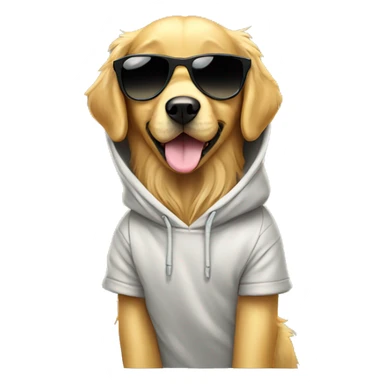 golden retriever wearing sunglasses and a hoodie sticker
