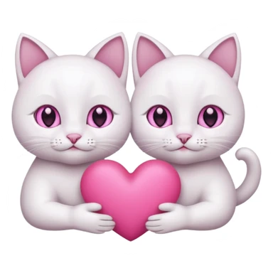 white with pink eyes tow cats hands holding a pink heart sticker