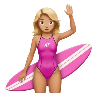 Surf girl on the board in a pink one-piece swimsuit sticker