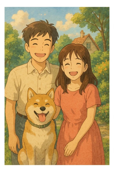 couple with pet posing for photo sticker