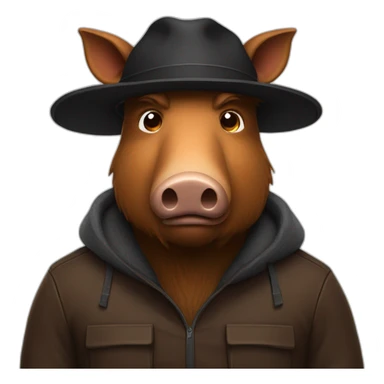 fullface brown boar tired of life with a black winter hat sticker