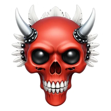 Sanguine-red black-eye-sockets canine-skull with black hollow eye sockets and black feathers and black gems and black spikes sticker