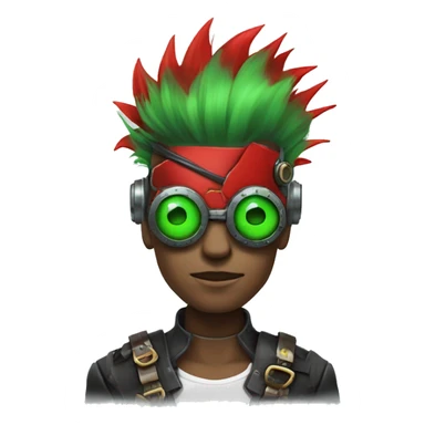Male cyborg with red Mohawk and green steampunk goggles sticker