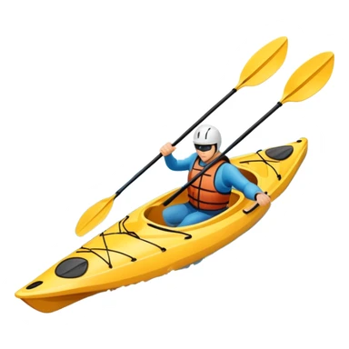 An icon showing a close-up of a kayak gliding over rippling water, with a double-bladed paddle in motion and splashes around. The sleek shape of the boat and dynamic strokes highlight the speed and precision of kayaking. Transparent background emphasizes the energy of the sport. sticker