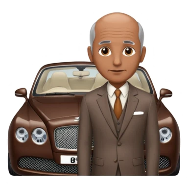 Slightly Balding graying indian guy in suit with a bentley names professor bw tlt sticker