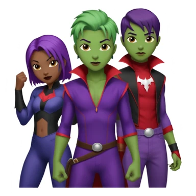 Solo poly platonic relationship, one African girl, one Asian boy, one biracial features Asian tomboy girl rat-tail hair long and upper masculine hair 90s, vampire and marvel cosplay elements inspired  use marvel race, like instead of obvious human, green purple blue etc,  sticker