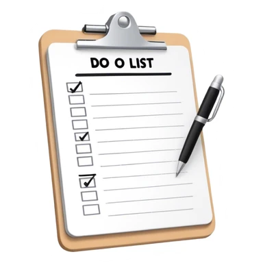 White to do list with black writing and white clip board sticker