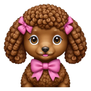 Brown toy poodle with pink bow sticker