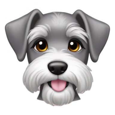 female puppy color "pepper and salt" breed medium Schnauzer with hanging ears hanging ears and a pale pink string around its neck sticker