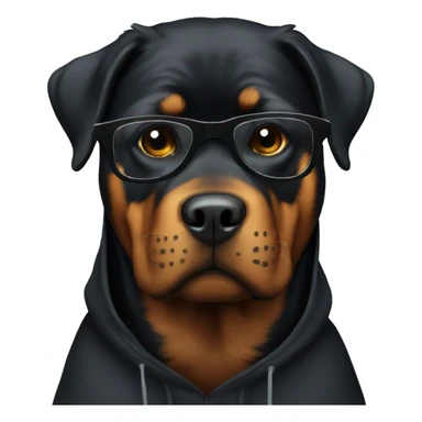 Rottweiler with a black hoodie and glasses sticker