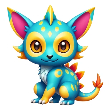 Exotic colorful chibi Fakémon-creature with random markings sticker