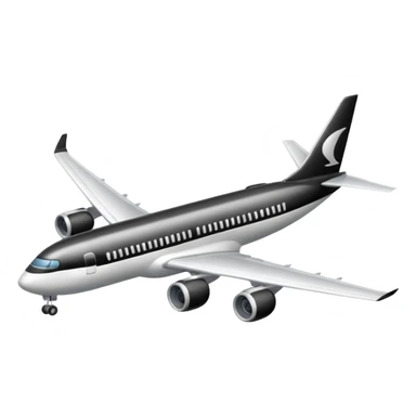 A commercial airplane that is black and white sticker