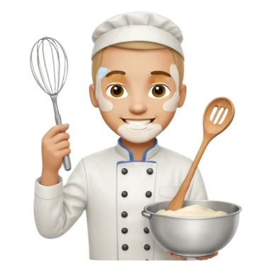 Male Young Pastry Chef – smiling, holding whisk and mixing bowl. sticker