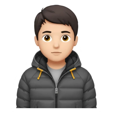 Style anchor + Young adult male American, medium skin, short dark hair, black puffer jacket over hoodie, neutral focused. sticker