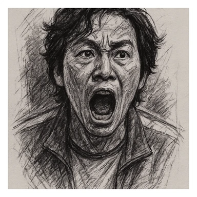 Another Squid Game Season 2 character, individual portrait, black and white, no color, pencil sketch style, dramatic expression sticker