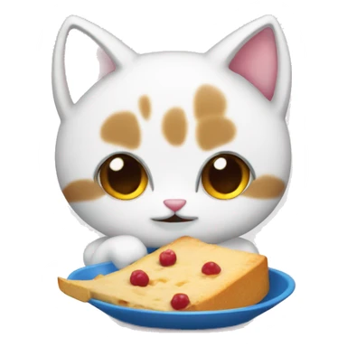Gatito blanco cute comiendo fresitas sticker