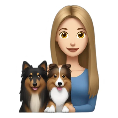 yong woman with light-broun straight hair holds a sable sheltie and bi-black sheltie sticker
