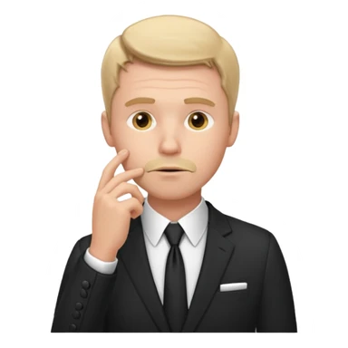 white man in formal suit thinking hard, hand to mouth sticker