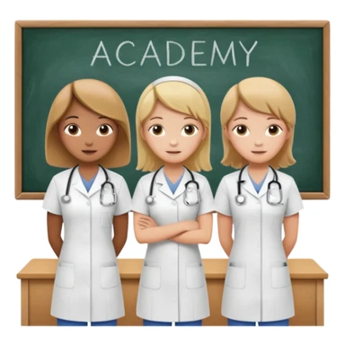 nurses in a classroom, "Academy" written in white on board sticker