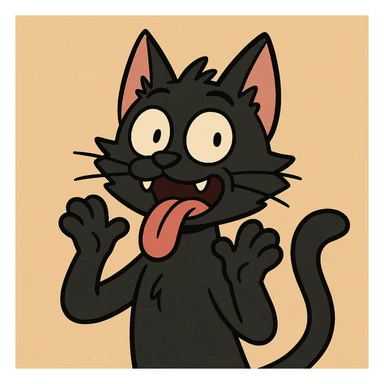 a black cat making a silly face, playful style sticker