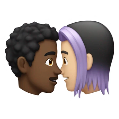 Two men kissing, one of the white with lavender hair and the other person is black with black hair sticker