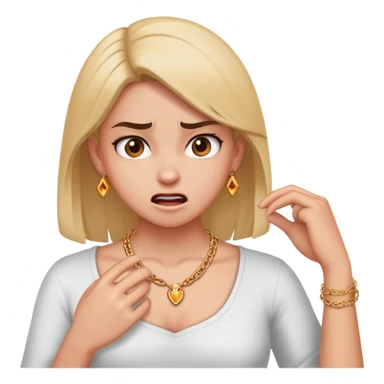 girl angrily putting imaginary necklace on  sticker