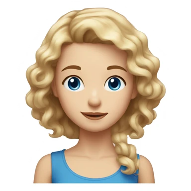 A woman with brown hair and blue eyes posing cutely with a girl aged 3 with blond curly short hair and blue eyes sticker