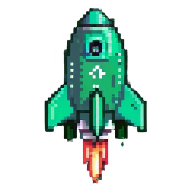 Green check mark with a small rocket ship, deployment success symbol sticker