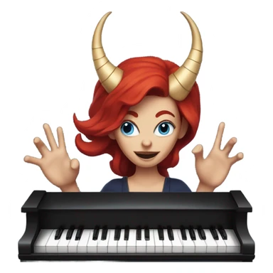Female devil with red hair and blue eyes playing the piano sticker