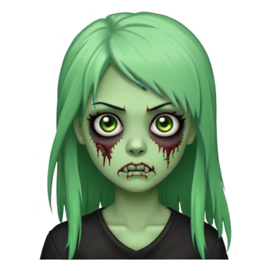 zoombi girl cabelo liso preto franja de lado cabelo partido de lado risquinho na sobrancelha e um piercing na sobrancelha um piercing no nariz cabelo longo zoombi verde ne tipo esse o  sticker