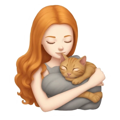 White girl ginger hair sleeping with gray sphinx kitty sticker