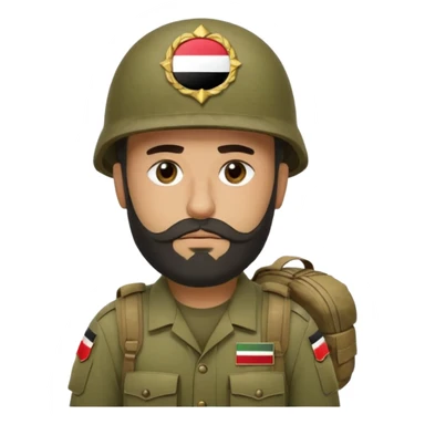 A tired, swarthy Iraqi soldier with a beard, an Iraqi flag on his helmet, a sad expression and bags under his eyes sticker