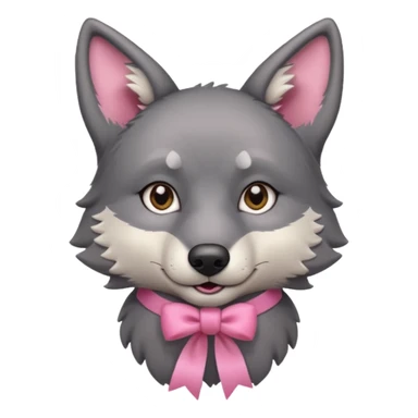 Pleading Face cute dark grey wolf with a pink ribbon io his ear sticker