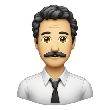 Homme cheveux noirs plaqué sur le côté moustache carré en chemise sticker