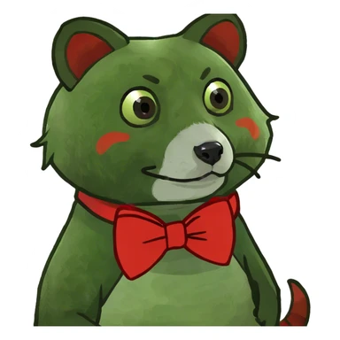 A red panda wearing a bow sticker