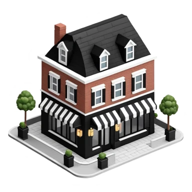 Isometric exterior little black and white upscale steakhouse restaurant dollhouse style 3D realistic  sticker
