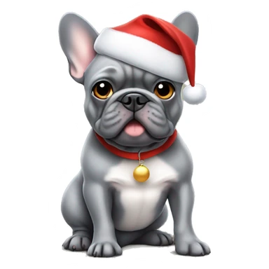 Gray french bulldog with a Santa Claus hat sticker