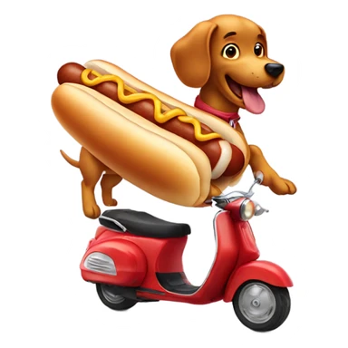 Hot dog riding a scooter with a smile sticker