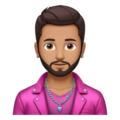 Frankie Zulferino with dark brown hair and short beard shirtless with necklace, dark pink metallic jacket sticker