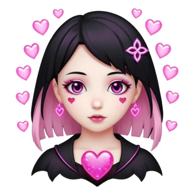 goth sakura black heart with glowing pink outline and magical sparkles sticker