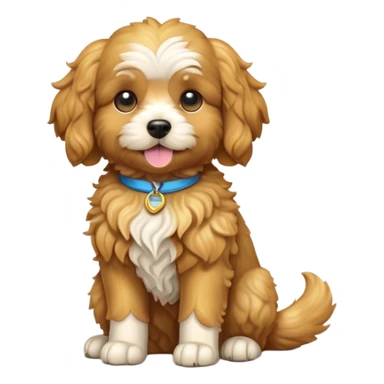 cinematic-[cavoodle dog]-realistic-full-body-sitting-emoji,-tail-resting-loosely-beside-its-paws,-head-tilted-dramatically,-curly-[solid golden]-fur,-simplified-yet-realistic-focused-features,-highly-detailed,-glowing-with-an-almost-sarcastic-glow sticker