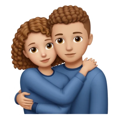 a girl with light brown curly hair hugging a boy with  brown buzz cut hair sticker