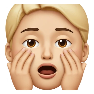 emoji style face combining hand over mouth and persevering face, surprised shy expression with distress and discomfort, hand partially covering mouth, tightly shut eyes, worried uncomfortable expression sticker