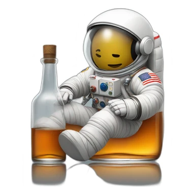 Astronaut with helmet closed floating on a whiskey bottle sticker
