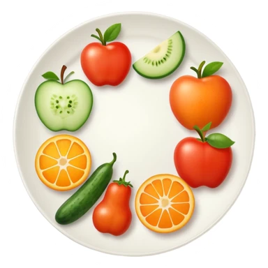 four sections of a plate with different fruits and vegetables sticker