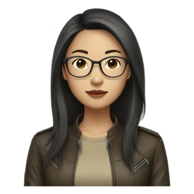 asian girl with glasses and a leather jacket with a  khaki shirt and long dark hair sticker